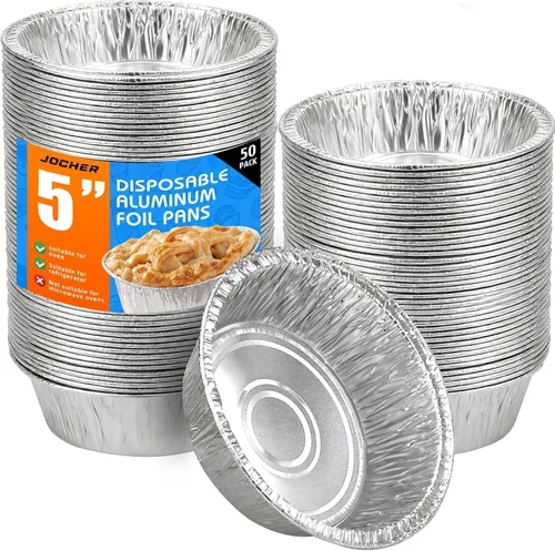 Miniatura 8 de Paquete de 50 mini moldes para tartas, latas de pastel de 5 pulgadas, tarta redonda de aluminio desechable, sartenes de papel de aluminio, fáciles