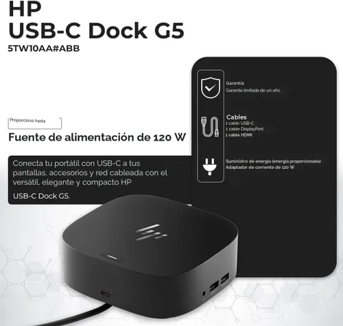 Miniatura 3 de Estación de acoplamiento HP para laptop con monitor dual y paquete de carga - HP Dock 5TW10AA / 5TW10UT / 5TW10AA#ABB con adaptador de 120W + cable