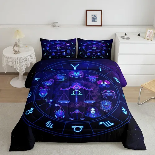 Miniatura 10 de Erosebridal Virgo - Juego de edredón de tamaño individual con 12 constelaciones, para niños, niñas, niños, niñas, niños, juego de edredón de galaxia