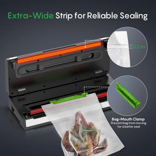 Miniatura 5 de Máquina selladora al vacío FRESKO con detección automática de bolsas, doble sellado térmico, sellador de alimentos compacto, fácil de usar, kit