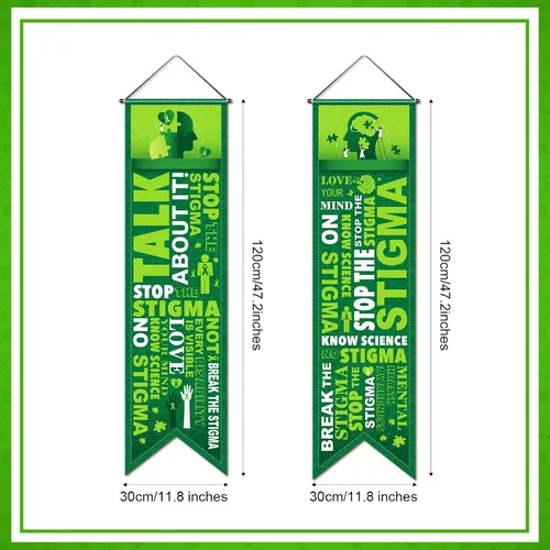 Miniatura 2 de Blulu 2 piezas de decoraciones de concientización sobre la salud mental, pancarta de concientización de cinta verde para porche, terapeuta, salud