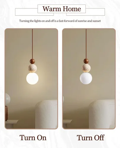 Miniatura 6 de Lámpara colgante de travertino amarillo natural, 10.6 pulgadas de alto, moderna lámpara colgante Wabi Sabi con 3 esferas de materiales diferentes