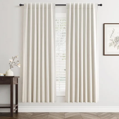 Miniatura 25 de Cortinas Opacas de Lino Beige Blanco de 84 Pulgadas de Largo, Juego de 2 Paneles para Sala de Estar y Dormitorio, Térmicas con Reducción de Ruido