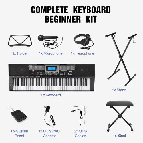 Miniatura 3 de MUSTAR - Teclado de piano, teclado de 61 teclas, piano eléctrico con soporte, teclado sensible al tacto, piano de 61 teclas para principiantes