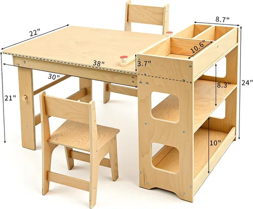 Miniatura 6 de WINGYZ Mesa y sillas de arte para niños, mesa de actividades para niños pequeños y 2 sillas con armario de almacenamiento, mesa de manualidades 5