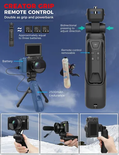 Miniatura 3 de Cámara Digital 4K con Kit de Accesorios para Creador, Cámara de Vlogging de 48MP con Control Remoto para Vloggers, Enfoque Automático, Pantalla