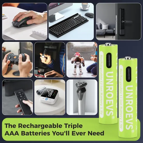 Miniatura 2 de UNROEVS Baterías recargables AAA USB-C, 1.5 V 1200 mWh, batería de litio AAA recargable triple A, larga duración, carga rápida para linternas