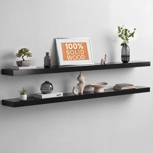 Miniatura 33 de Homeforia Estante flotante blanco de 48 pulgadas, estantes flotantes de madera maciza de alta gama de 48 pulgadas de largo para montaje en pared