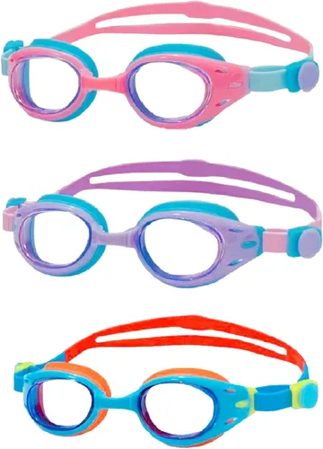 Miniatura 9 de Paquete de 3 gafas de natación para adultos y niños a partir de 6 años, sin fugas, antivaho con protección UV, con 3 fundas duras de viaje