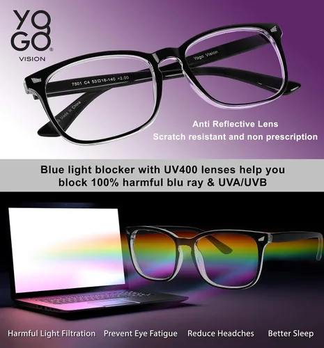 Miniatura 6 de Yogo Vision Blue Light Blocking Computer Glasses Anti Glare Reduce Eyestrain Eyeglasses for Men and Women