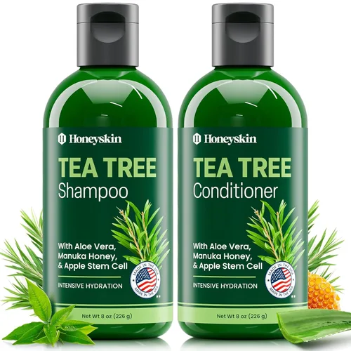 Juego de champú y acondicionador de árbol de té y miel, tratamiento de caspa con aceite de árbol de té orgánico, tratamiento con picazón en el cuero
