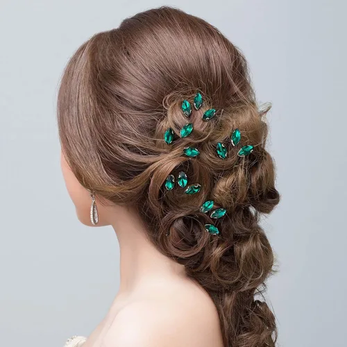 Miniatura 3 de PAGOW 10 horquillas de pelo con diamantes de imitación verdes, horquillas Bobby para novias, pieza de pelo de boda con diamantes de imitación