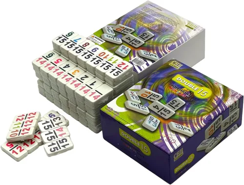 CHH 15 Dominó doble profesional con números de color - Juego de dominó de 136 piezas para todas las edades