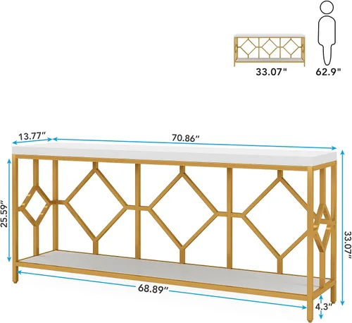 Miniatura 8 de Tribesigns Mesa de sofá extra larga de 71 pulgadas, mesas de consola de sofá largas estrechas detrás de la mesa del sofá con estante