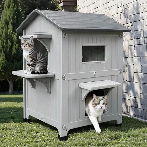 Miniatura 16 de Rockever Casa de gatos al aire libre de plástico con forro aislado, 100% casas de gatos al aire libre aisladas para invierno, refugio para gatos al