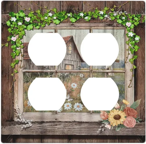 Miniatura 44 de Placa Cubierta de Interruptor de Luz de Palanca Individual con Diseño de Flor Botánica en Tablero de Madera Rústico Estilo Granja - Placa de Pared