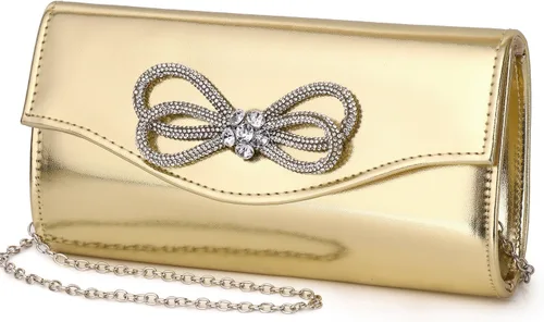 Miniatura 20 de Bolso de noche para mujer, con lazo de cristal brillante, con solapa, bolso de mano para mujer, boda, fiesta, baile de graduación