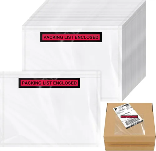 Miniatura 10 de 1000 bolsas para sobres de embalaje, transparentes autoadhesivas, fundas impermeables para listas de embalaje, sobres, bolsillos, carga superior