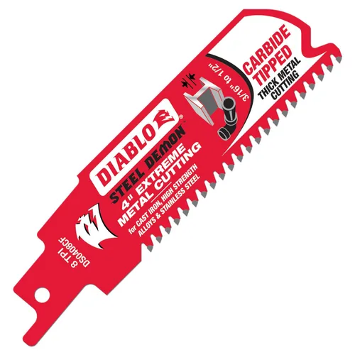 Diablo Steel Demon Hoja de sierra alternante con dientes de carburo para metal grueso - 4" de longitud, 8 TPI - DS0408CF