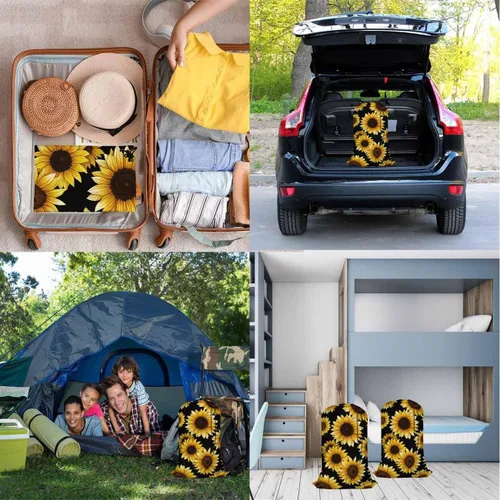 Miniatura 7 de Swono Cesta de lavandería de gran capacidad, diseño de girasoles, ramo romántico de hojas florales clásicas, cestas de almacenamiento