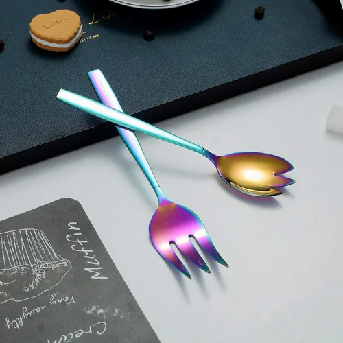Miniatura 6 de HOMQUEN Juego de 4 cucharas de postre arcoíris de acero inoxidable de 7.5 pulgadas de diseño moderno, chapado en titanio colorido, apto