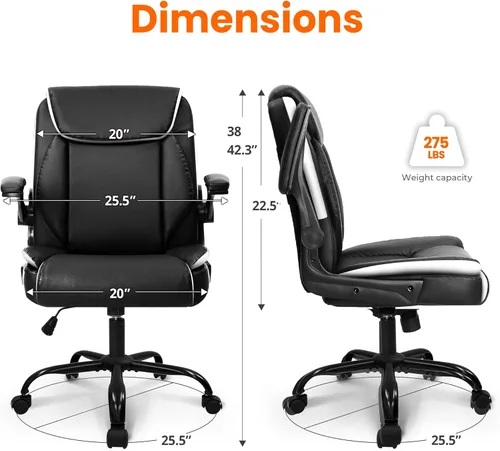 Miniatura 3 de NEO CHAIR Silla ergonómica ejecutiva para computadora de escritorio, oficina, juegos, de cuero con reposabrazos abatibles acolchados ajustables