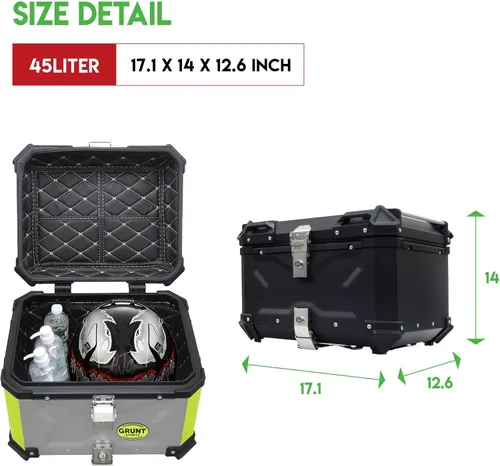 Miniatura 8 de Letusto GRUNT SPORTS - Caja Superior Maleta Trasera de Motocicleta de 45 L, Maletero de Almacenamiento Universal para Scooter, Caja de Casco