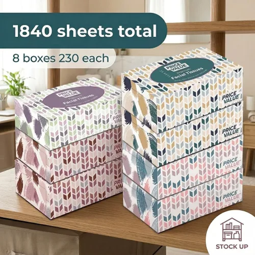 Miniatura 3 de Price Value Cajas de pañuelos faciales, 230 hojas por caja, 8 cajas. Premium suave, suave y duradero en una caja elegante, 1,840 hojas