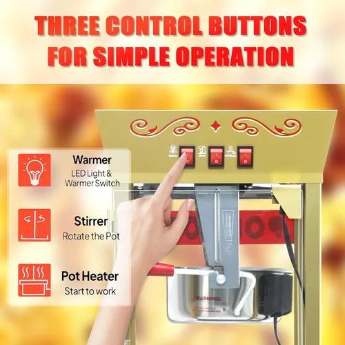 Miniatura 3 de Máquina de palomitas de maíz con carrito y ruedas, máquina de palomitas de maíz con hervidor de acero inoxidable de 14 onzas, para el hogar, Rojo