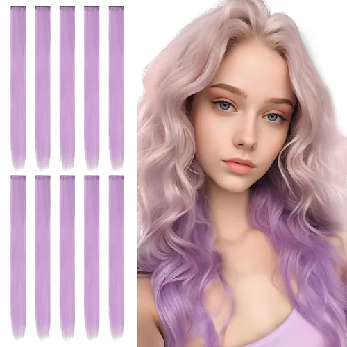 Miniatura 18 de Sofeiyan 10 extensiones de cabello sintético lacio de colores con clip de 22 pulgadas, para mujeres, niños y niñas, para Halloween, Navidad