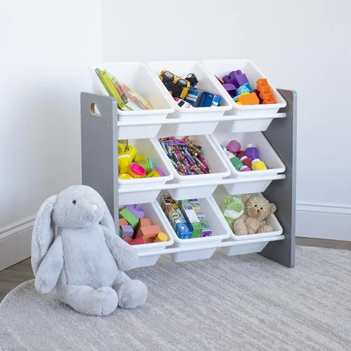 Miniatura 7 de Humble Crew Estantería de gran tamaño para niños, organizador de libros de 6 niveles, organizador de juguetes gris/blanco y gris, almacenamiento