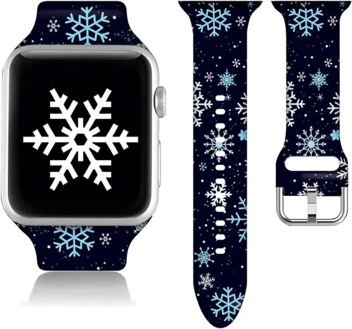 Miniatura 15 de Compatible con Apple Watch de copo de nieve de 38/40/41/42/44/45/46/1.929 in para mujeres y hombres, correa de repuesto de silicona suave para Hojas