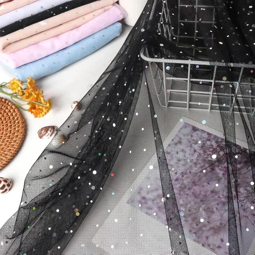 Miniatura 2 de HAVII Tela de tul negro con purpurina de 59 pulgadas x 2 yardas, tul con lentejuelas láser para faldas tutú, costura, manualidades, accesorios