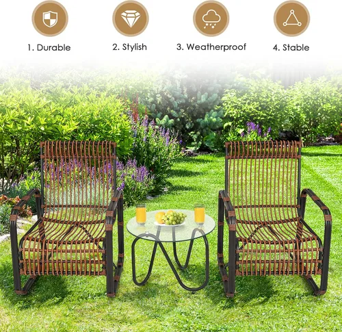 Miniatura 6 de COSTWAY Juego de muebles de ratán de patio 3PCS sofá conversacional mesa de centro jardín