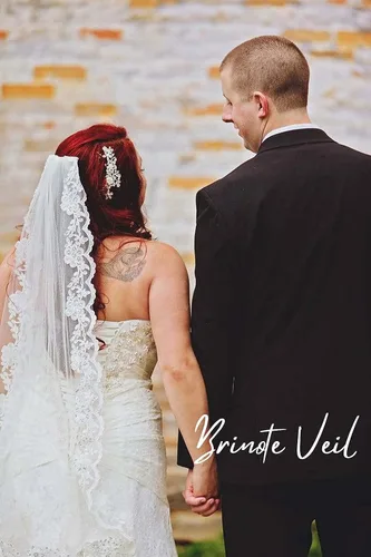 Miniatura 6 de Brinote Velo de novia de encaje apliques con peine 1 nivel largo hasta la cadera velos de novia de cristal velos de tul suave para novias, Marfil