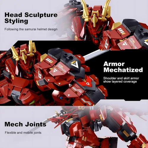 Miniatura 4 de HIGH GODO Samurai Mech Warrior - Juego de construcción de bloques de construcción de robot con espadas dobles, 923 piezas, regalo creativo