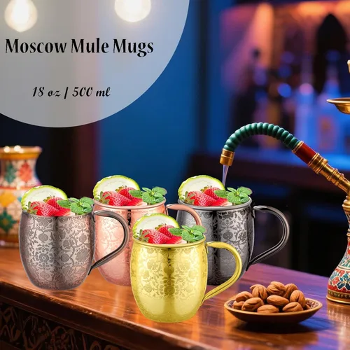 Miniatura 4 de UNISWEET Tazas Moscow Mule - 532 ml de cobre chapado, artesanía fina grabada, tazas con revestimiento de acero inoxidable 304, para bebidas frías