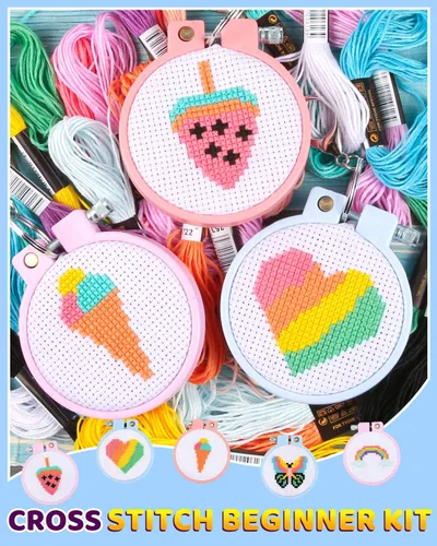 Miniatura 3 de Pllieay 6 kits de punto de cruz para principiantes para niños de 7 a 13 años, kit de bordado para niños, kit de punto de aguja, kit de manualidades