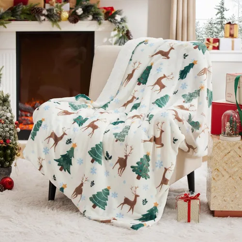 Miniatura 10 de Bedsure Manta de Navidad rosa – Manta sherpa suave y cálida para sofá, cama, regalos de decoración de Navidad rosa de 50 x 60 pulgadas
