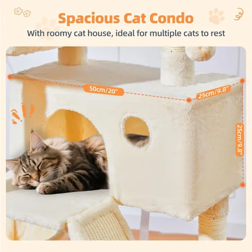 Miniatura 5 de Taoqimiao Árbol para gatos de 57.5 pulgadas, torre para gatos de interior para adultos, condominio extragrande para gatos, 8 postes rascadores