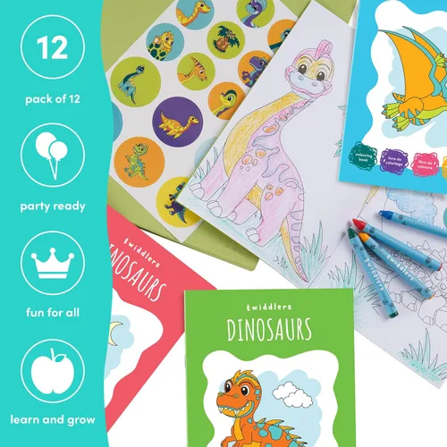 Miniatura 6 de THE TWIDDLERS 12 libros de dinosaurios para colorear para niños (4 temas, 48 crayones 216 calcomanías), mini libros para colorear para niños