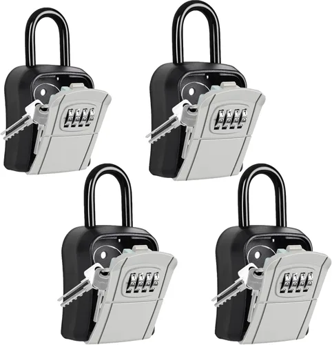 Miniatura 8 de Caja de bloqueo portátil para llaves, caja de seguridad segura para interiores, exteriores, garaje, jardín, tienda (1, gris)