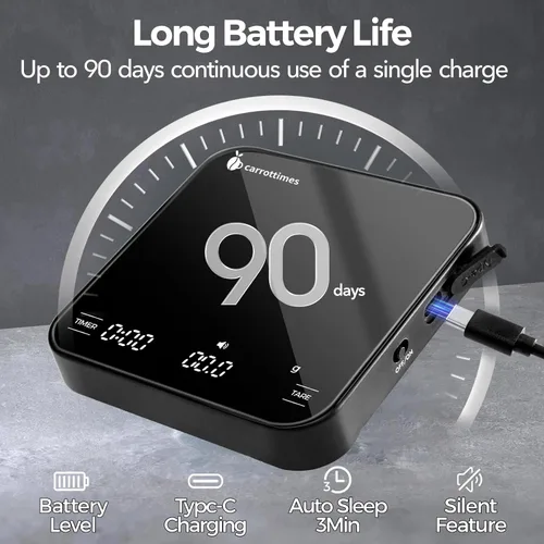 Miniatura 3 de Mini báscula de café recargable con temporizador, escala de espresso de precisión de 4.4 lbs/0.00 oz, báscula de café digital portátil con 4 modos