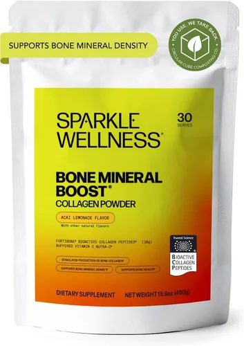 Sparkle Wellness Bone Mineral Boost (Acai Lemonade) [30 porciones] | Suplemento de colágeno en polvo | Péptidos de colágeno bioactivos FORTIBONE y