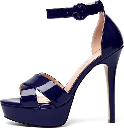 Miniatura 93 de MODENCOCO Sandalias de boda con correa de tobillo sexy para mujer, con plataforma y puntera abierta, tacón de aguja y tacón alto, zapatos de vestir