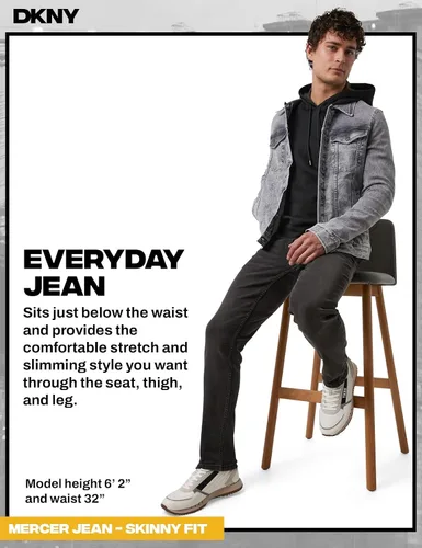 Miniatura 5 de DKNY Jeans ajustados para hombre Jeans ajustados clásicos de 5 bolsillos para hombre Mezclilla elástica para hombre