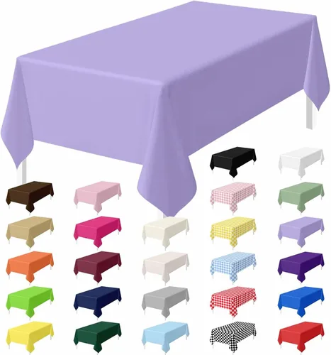 Miniatura 13 de HEIPINIUYE - Juego de 2 manteles desechables color beige, 54 x 108 pulgadas, de plástico, manteles impermeables rectangulares desechables