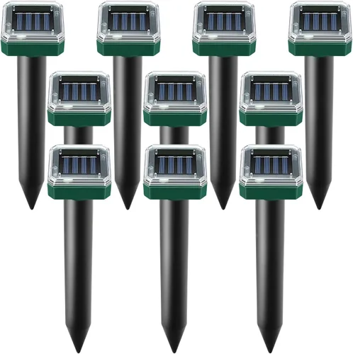Repelente de topos alimentado por energía solar, paquete de 10 repelentes solares de topos ultrasónico para ratón, serpientes, tofas, picos de