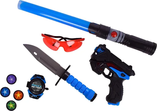 Space Blaster Playset para niños – Ultimate Alien Combat Toy | Juego de rol de 5 piezas | Varita iluminada, gafas, cuchillo de juego de simulación,