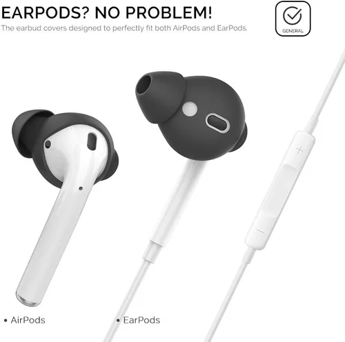 Miniatura 6 de AhaStyle 4 pares de almohadillas de silicona para auriculares AirPods compatibles con Apple AirPods (2 pares grandes y 2 pares pequeños, negro)